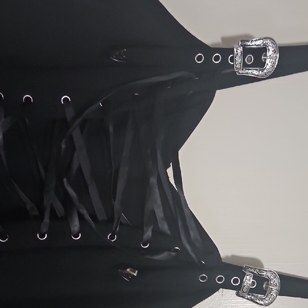 Black Lace-Up Dress with Silver Accents Plus Size - Picture 3 of 4